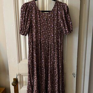 Aerie Floral Puff Sleeve Garden Party Midi Dress Size XS